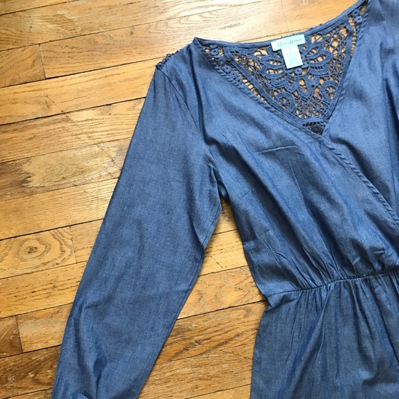 BLUE CROCHET BACK SURPLICE ROMPER - Picture 7 of 7
